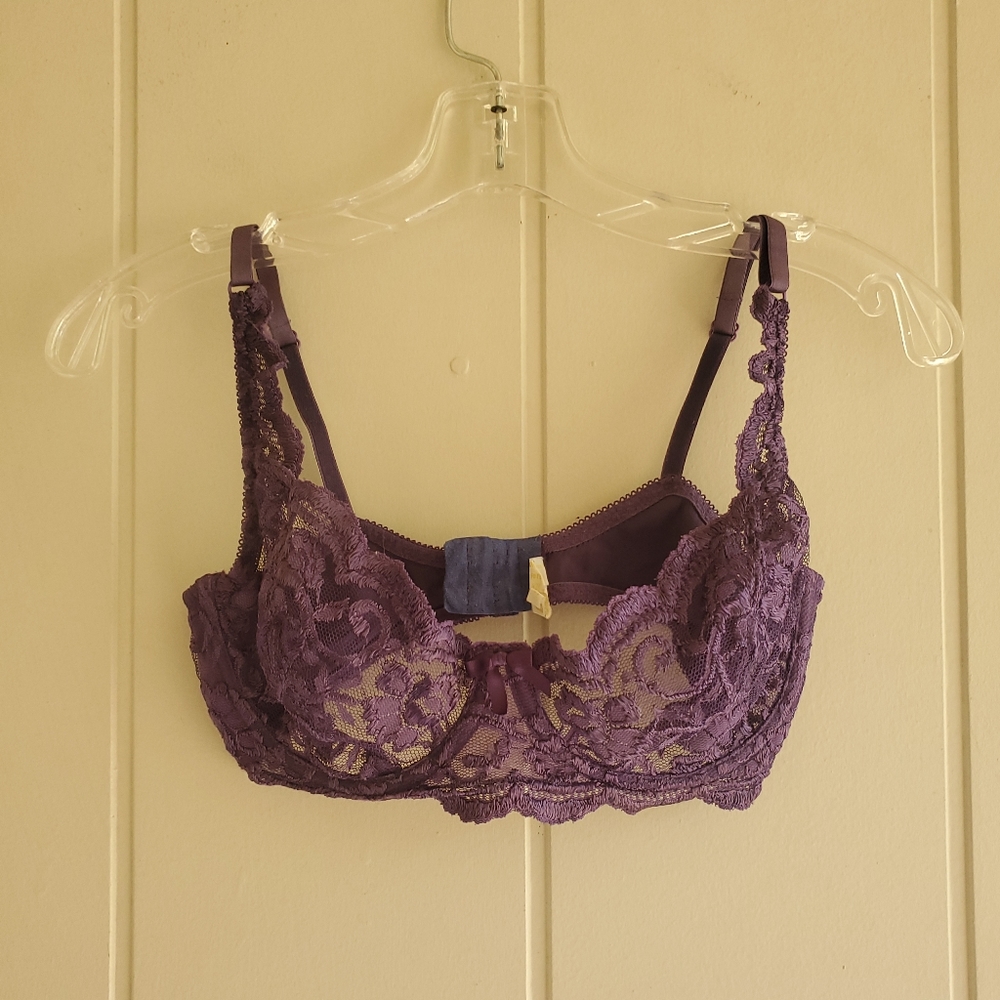 Victorias Secret Demi Bra VTG Sheer Lace Underwire Purple Cottagecore